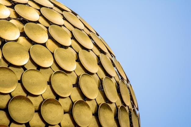 A close-up shot of stacks of coins subtly arranged in the shape of the Olympic rings, symbolizing the financial resources available for Olympic athletes. The coins are a mix of gold, silver, and bronze to represent the medal outcomes.