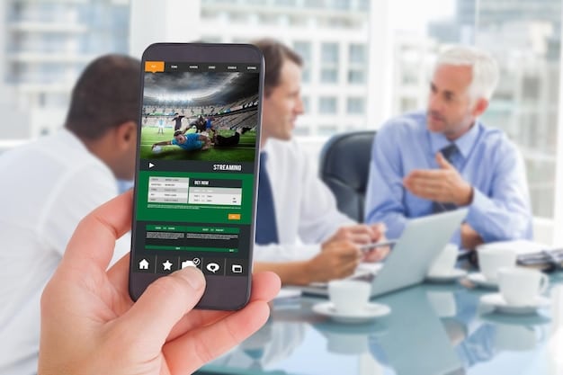 A mockup of a sports betting app interface on a smartphone, showcasing live in-play betting options, real-time statistics, and personalized recommendations based on user preferences.