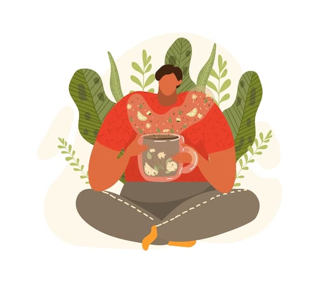 A person enjoying a cup of tea outdoors, fully present in the moment, appreciating the aroma and warmth, illustrating mindful living.