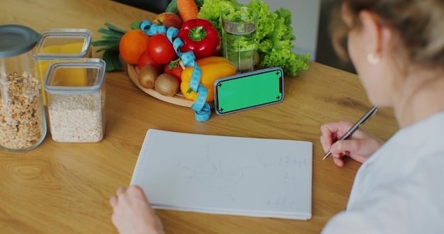 A person diligently using a meal planner to map out their weekly meals with healthy food options, representing the importance of meal preparation.