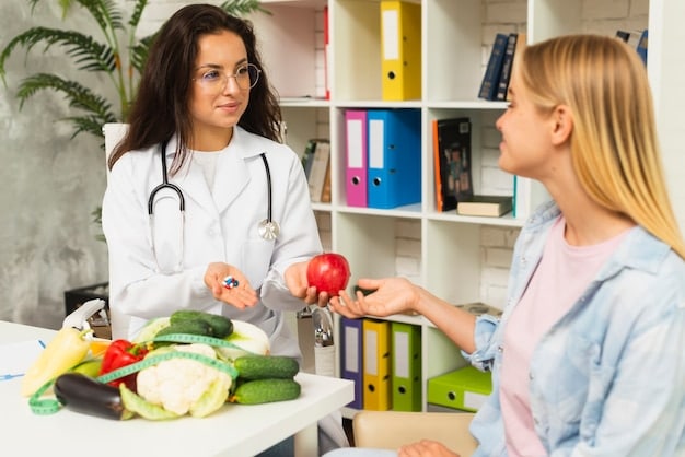 A nutritionist consulting with a client, reviewing a personalized, balanced meal plan that incorporates all food groups in appropriate portions.