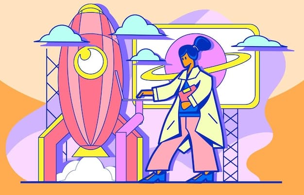 A stylized, colorful illustration showing scientists in a lab manipulating atoms with futuristic tools to create new nanomaterials, set against a backdrop of complex molecular structures and equations.