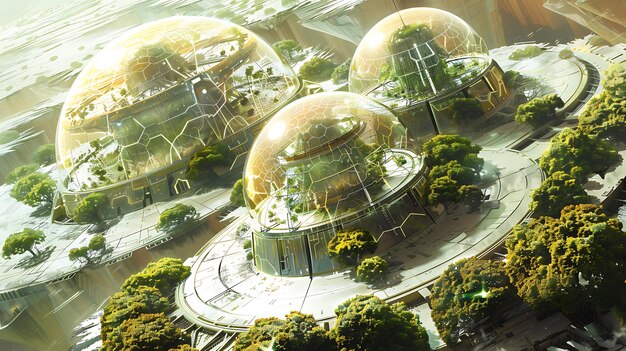 A futuristic cityscape with buildings constructed from advanced nanomaterials, seamlessly integrated with nature, showcasing the potential of nanotechnology for sustainable urban development.