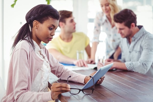 A diverse panel of admissions officers reviewing applications, emphasizing a holistic approach with documents, essays, and recommendations spread across the table. The scene reflects a comprehensive evaluation process.