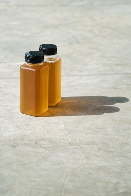A close-up studio shot of a small bottle of propolis extract next to a honeycomb, with a few bees visible in the blurred background, emphasizing the natural source of the product.