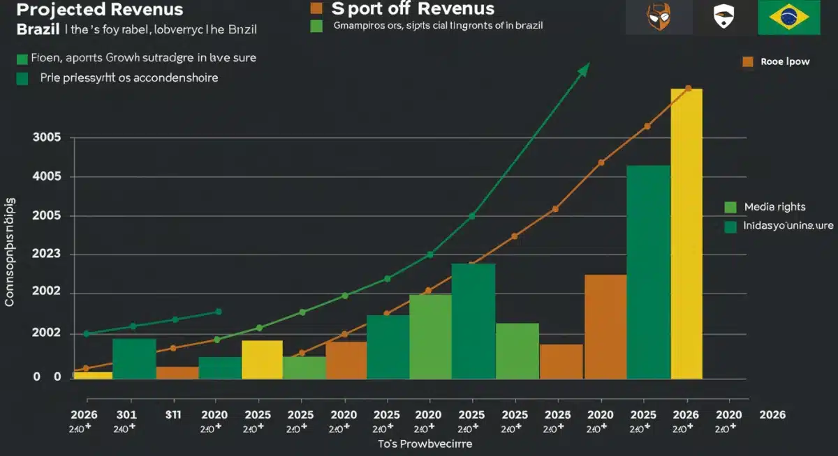 Gráfico de barras mostrando o crescimento projetado da receita de e-sports no Brasil de 2023 a 2026, destacando patrocínios e prêmios.