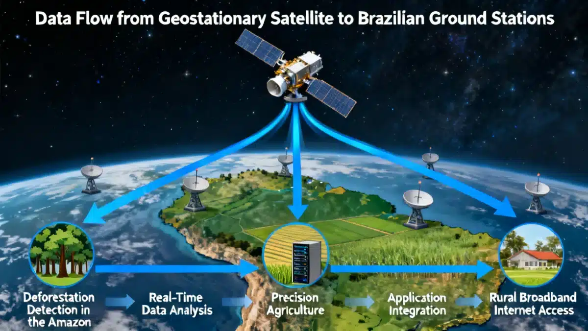 Fluxo de dados de satélites impactando o monitoramento ambiental e a conectividade no Brasil.