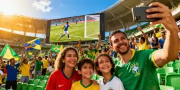 Público vibrante em evento esportivo no Brasil, celebrando o crescimento do turismo esportivo.