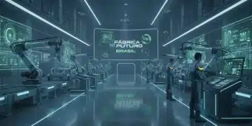 Fábrica brasileira futurista com tecnologias de automação industrial avançadas em 2026