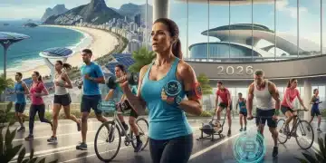 Atletas amadores brasileiros treinando com tecnologia vestível em 2026 para otimizar desempenho.