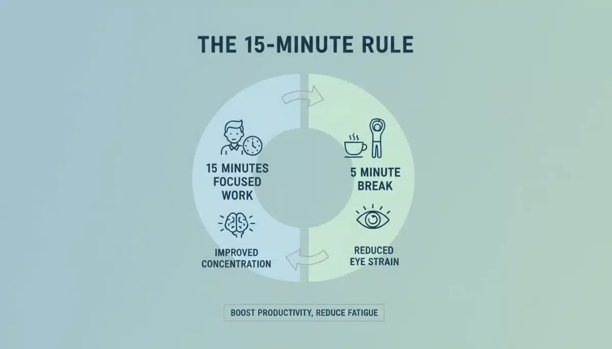 Infographic showing the 15-Minute Rule cycle for enhanced productivity