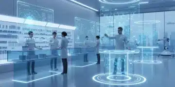 Pharmacist using AI system for prescription management