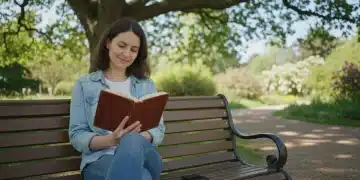 Person enjoying a book in a park, symbolizing a digital detox.