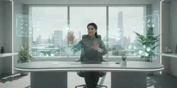 Futuristic individual achieving digital environment mastery in 2026, focused and productive.