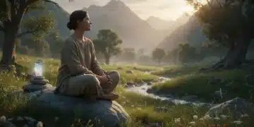 Person meditating in nature after a digital fast, showing mental clarity.