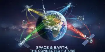 Satellite view of Earth with data streams connecting to US industries.