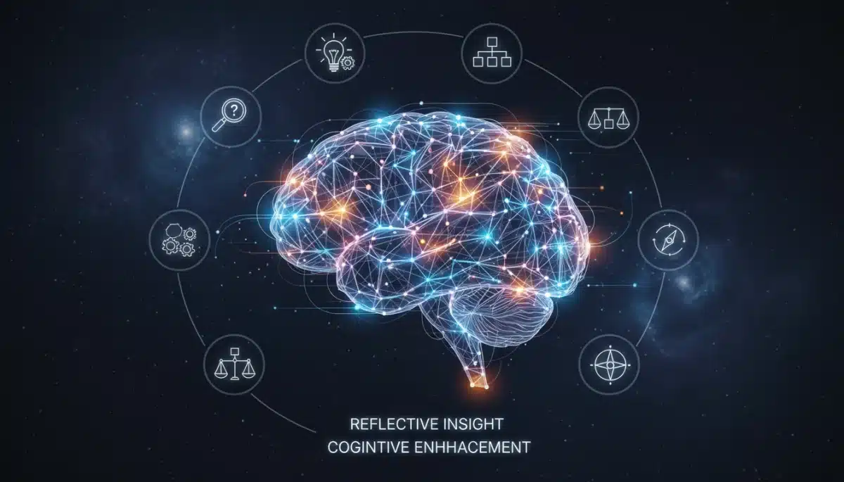 Brain graphic showing enhanced cognitive function from reflection