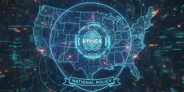 Ethical AI policy shaping US innovation in 2026, with glowing data and a US map