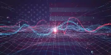 Futuristic digital network with glowing nodes and data streams representing cybersecurity threats and defenses in 2026.