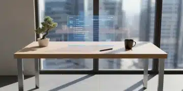 Futuristic desk setup with holographic planner for daily planning in 2026