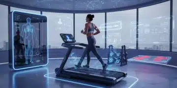 Futuristic home gym with AI treadmill and smart fitness equipment
