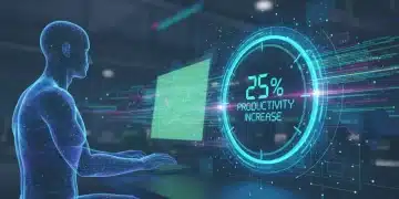 Futuristic digital timer for Pomodoro Technique showing 25-minute interval, surrounded by productivity graphics and AI elements.