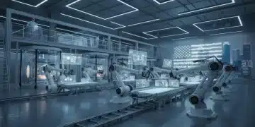 Futuristic US manufacturing plant with advanced material science