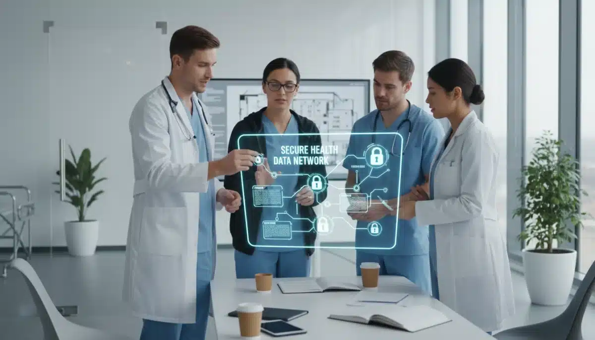 Healthcare professionals discussing secure data protocols