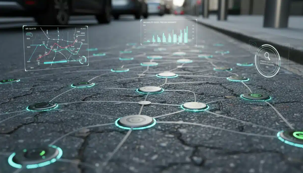 IoT sensors collecting urban data for smart city management
