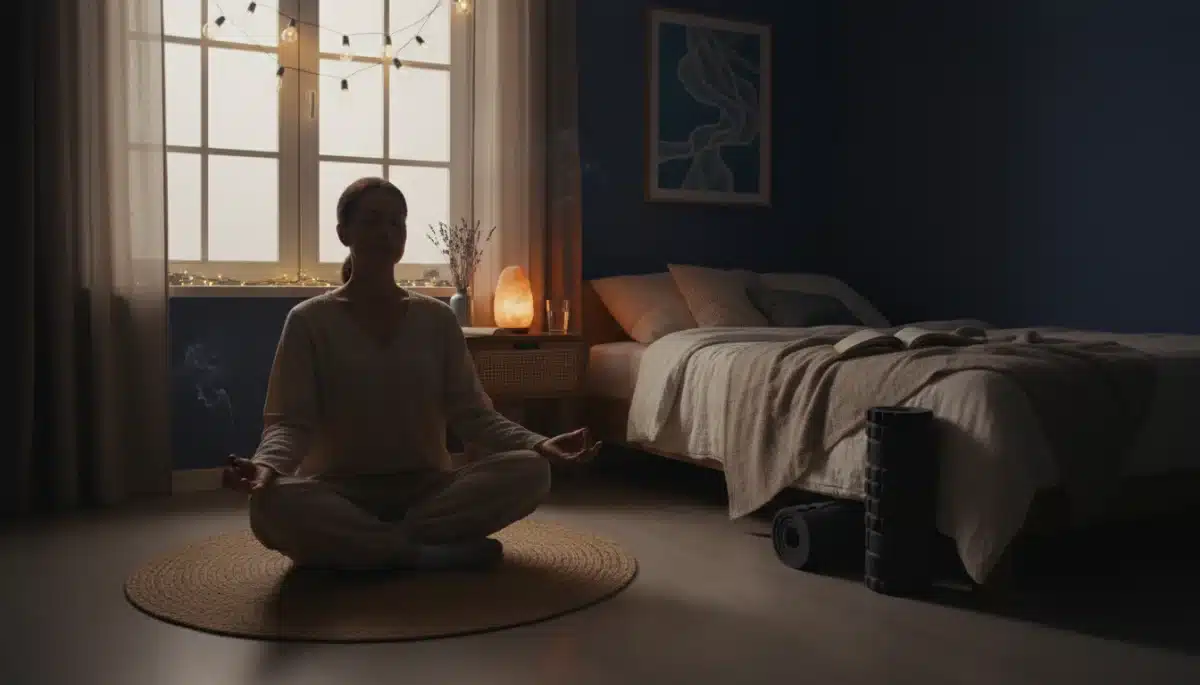 Person meditating for peaceful sleep routine