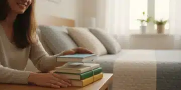 Person consistently adding to a small stack of books, representing micro-habit formation.