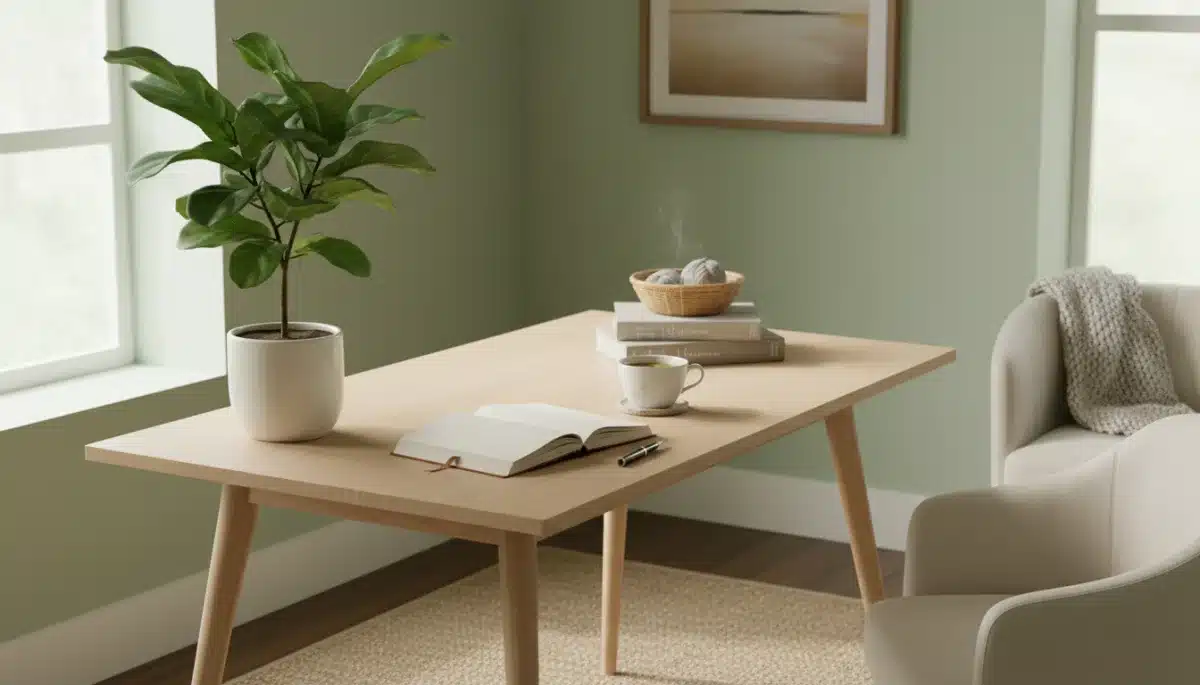 Mindful workspace without screens, promoting focus and digital well-being.