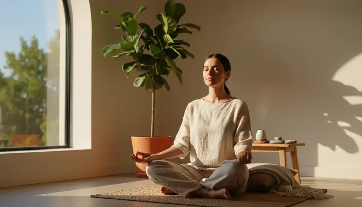 Person practicing mindfulness for enhanced focus and productivity