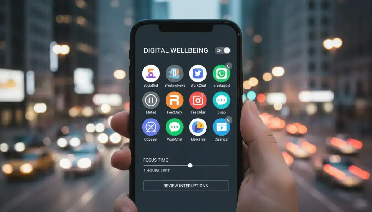 Smartphone screen with notification controls, demonstrating digital interruption management