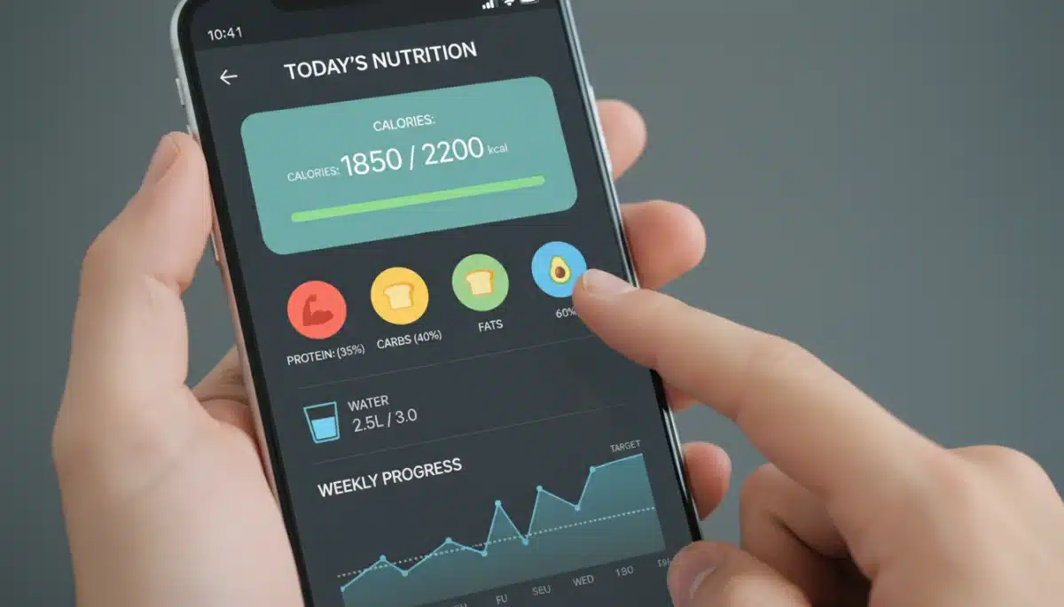 Smartphone screen showing a personalized nutrition app dashboard with detailed dietary tracking