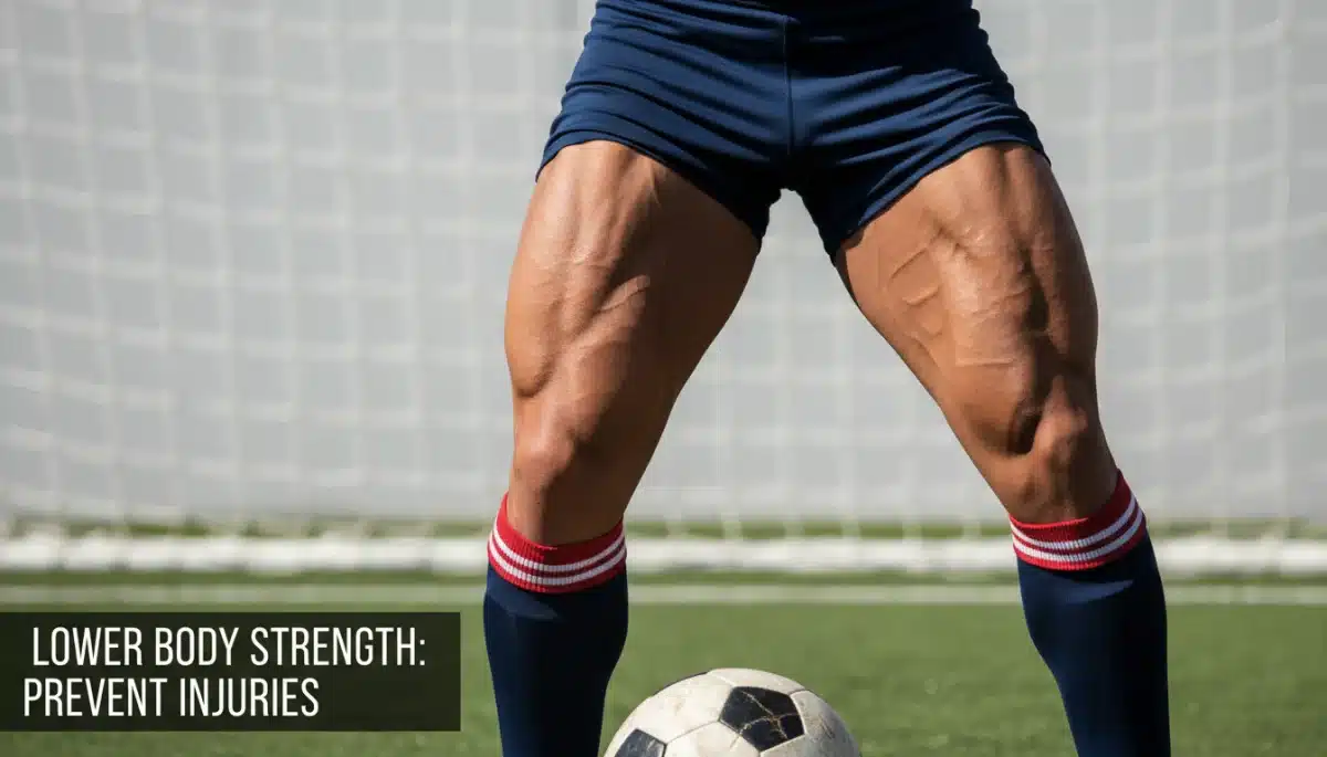 Pernas fortes de jogador de futebol em campo