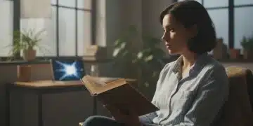 Person reading a book, intentionally disengaging from digital devices for a digital detox.