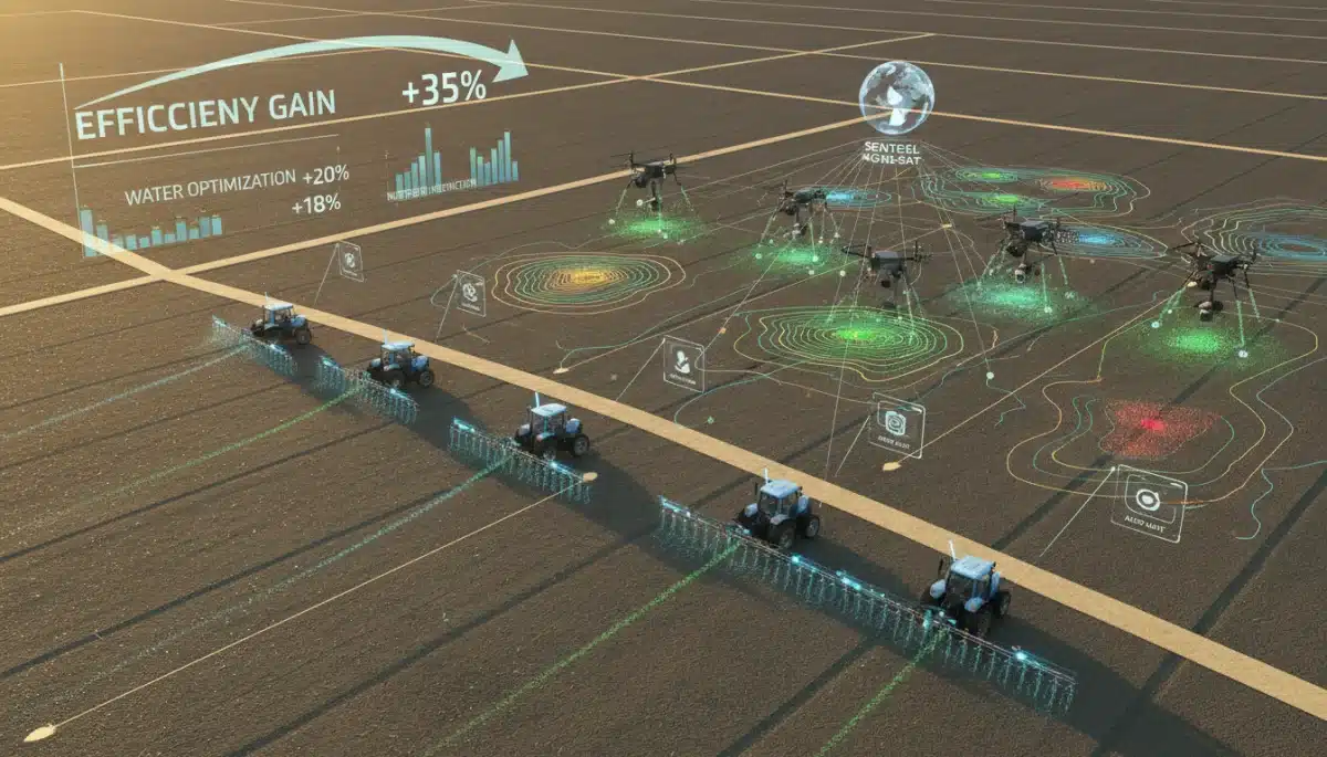 Precision agriculture using satellite data for optimized crop management.