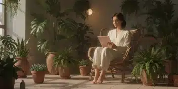 Relaxed person using tablet in natural light, holistic eye care