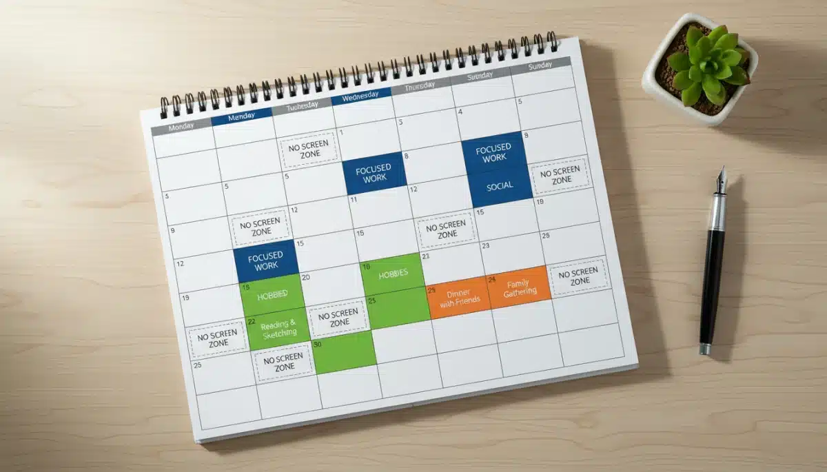 Structured weekly calendar for screen time management