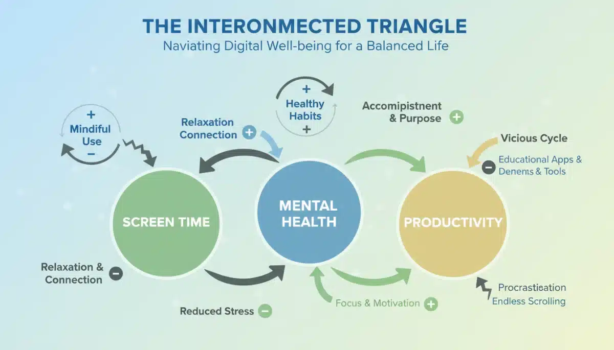 Infographic on screen time impact on mental health and productivity