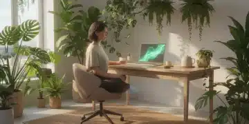 Serene individual engaging with technology, promoting healthy digital boundaries