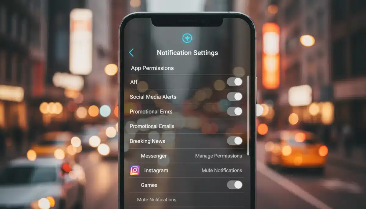 Smartphone displaying notification settings to reduce digital distractions.
