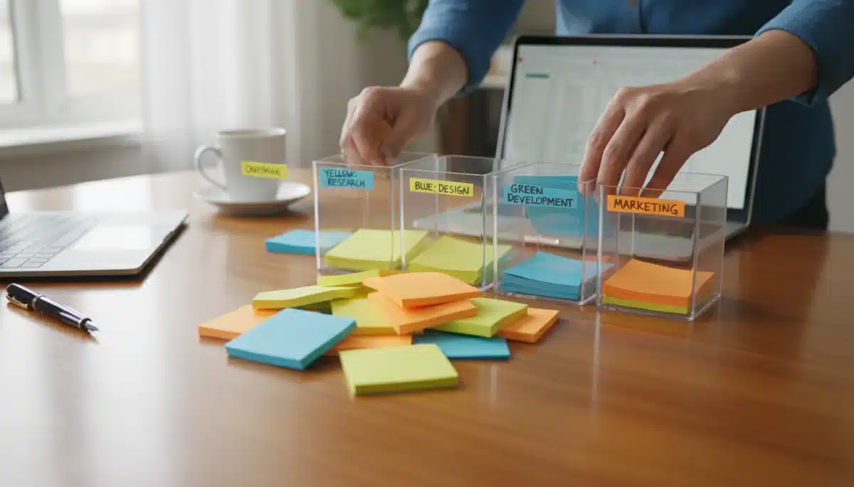 Hands sorting and grouping similar tasks into categories
