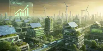 Illustration of sustainable technology innovations in the US, depicting growth