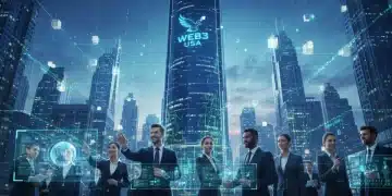 Futuristic city with Web3 technology integration for US businesses