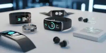 Futuristic AI health wearables displaying data