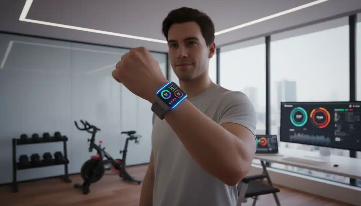 Individual monitoring health data on AI smartwatch