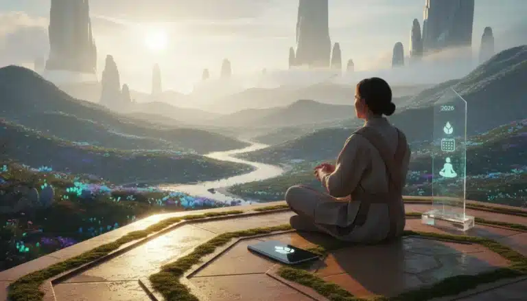 Person enjoying nature, phone off, digital detox 2026